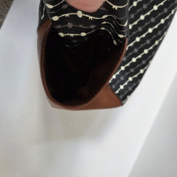 Fossil Mini Shopper Tote Black Key Pattern Brown Vegan Leather Travel Office Bag - Picture 5 of 12